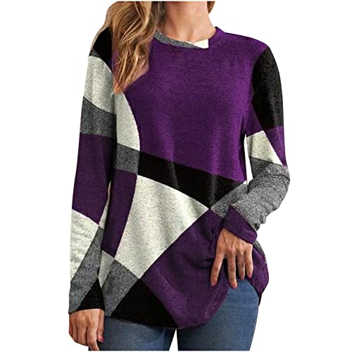 Pullover Damen Geometrische Druck Sweatshirt Langarm Rundhals Oberteile Herbst Winter Übergangsjacke Große Größen Langarmshirt Leichte Winterpullover Bequeme Pulli Streetwear ohne Kapuze von Generisch