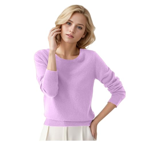 Pullover Damen Leichtes Rundhals Strickpullover Einfarbig Langarm Kaschmir Pulli Winter Casual Lose Elegant Oberteile Sweatshirt Lässige Sweater Locker Basic Tunika Tops Outwear #A04 Helles Lila M von Generisch