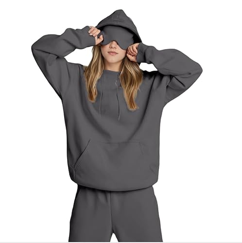 Pullover Damen Oversize, Travel Hoodie Eingebauter Augenmaske Damen Herren Sweatshirt Airplane Mode Hoodies Mit Tasche Kapuzenpullover Oversize Jogginganzug Sport Oberteile Einfarbige Loungewear von Generisch