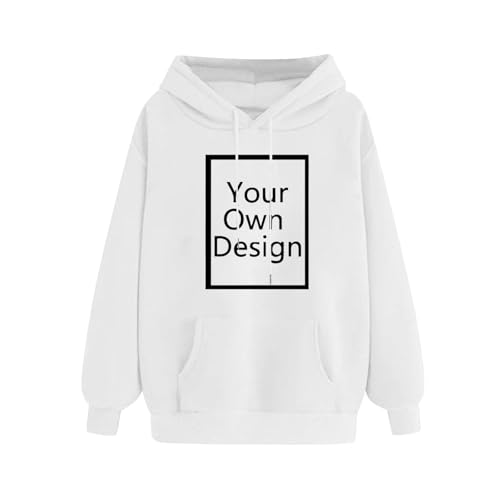Pullover Damen Personalisiert Hoodie Bedrucken Lassen Kapuzenpullover mit Foto Text Hoody mit Kapuze Sweatshirt Selbst Gestalten Individuelle Oberteile Langarm Custom Partner Pullover Weiß M von Generisch