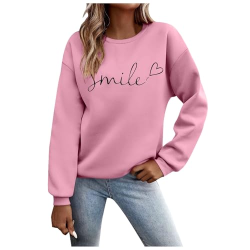 Pullover Damen Sweatshirt Briefe Drucken Langarm Rundhals Pulli Herbst Winter Frauen Buchstaben Druck Locker Casual Oberteil Sport Streetwear Sweatshirts ohne Kapuze Bluse Tops Frauen Sweatshirt von Generisch