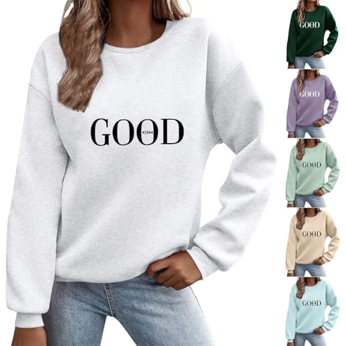 Pullover Damen Sweatshirt Briefe Drucken Langarm Rundhals Pulli Herbst Winter Frauen Buchstaben Druck Locker Casual Oberteil Sport Streetwear Sweatshirts ohne Kapuze Bluse Tops Langarmshirt Sweater von Generisch