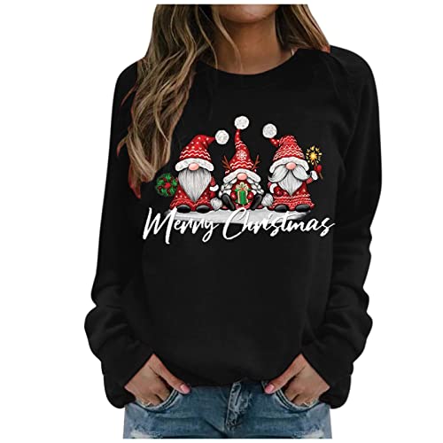 Pullover Damen Sweatshirt Weihnachtspullover Sweater Langarm Baumwolle Fleecepullover Rundhals Pulli Herbst Winter Frauen Elegant Oversized Oberteil Streetwear Sweatshirts ohne Kapuze Bluse Tops von Generisch