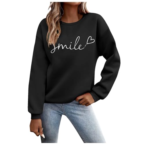 Pullover Damen Sweatshirt Weihnachtspullover Sweater Langarm Baumwolle Fleecepullover Rundhals Pulli Herbst Winter Frauen Elegant Oversized Oberteil Streetwear Sweatshirts ohne Kapuze Bluse Tops von Generisch