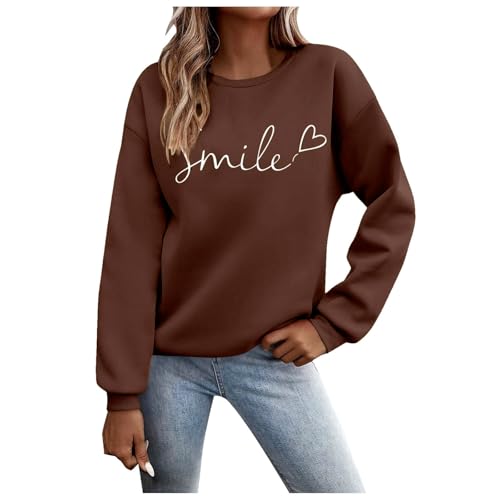 Pullover Damen Sweatshirt Weihnachtspullover Sweater Langarm Baumwolle Fleecepullover Rundhals Pulli Herbst Winter Frauen Elegant Oversized Oberteil Streetwear Sweatshirts ohne Kapuze Bluse Tops von Generisch