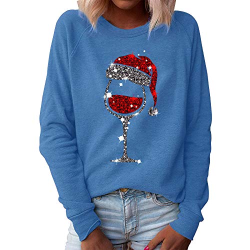 Pullover Damen Sweatshirt Weihnachtspullover Sweater Langarm Baumwolle Fleecepullover Rundhals Pulli Herbst Winter Frauen Elegant Oversized Oberteil Streetwear Sweatshirts ohne Kapuze Bluse Tops von Generisch