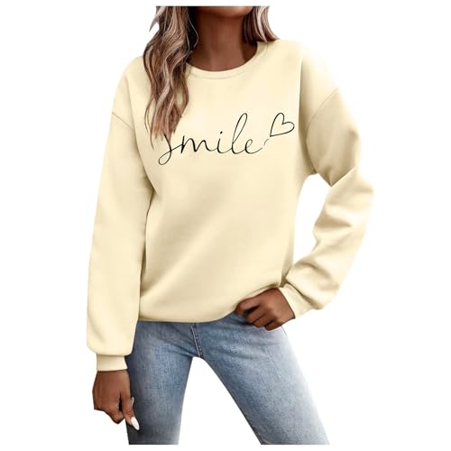 Pullover Damen Sweatshirt Weihnachtspullover Sweater Langarm Baumwolle Fleecepullover Rundhals Pulli Herbst Winter Frauen Elegant Oversized Oberteil Streetwear Sweatshirts ohne Kapuze Bluse Tops von Generisch