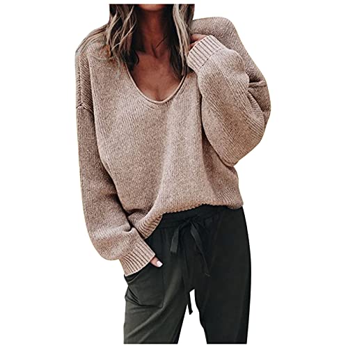Pullover Damen V Ausschnitt Strickpullover Oversize Pulli Strick Winterpullover Pullis Schicke Kuschelpullover Frauen Sweater Feinstrickpullover Kuschelpulli Strickpullis Winterpullis Winter Warme von Generisch