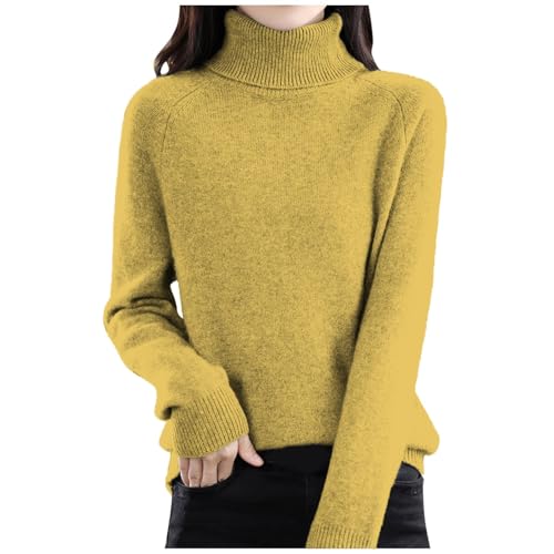 Pullover Damen Winter Elegant Fleecejacke Damen Strickpullover Damen Wollpullover Damenpullover Langarm Kaschmir Stehkragen Pullover Weich Knit Sweater Warm Outfit Women's Sweaters(Yellow,M) von Generisch