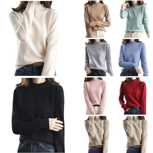Pullover Damen Winter Leicht Strickpullover Damen Stehkragen Rollkragenpullover Weich Strickpulli Casual Sweater Stretch Oberteile Rollkragen Warm Strick Top Langarm Shirt Rolli Elegant von Generisch