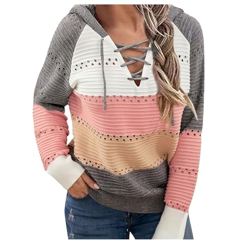 Pullover Damen Winter Leichter Dünne Herbst Elegant Kapuzenpullove Rollkragenpullover Sweater Patchwork Strickpullover Für Winterpullover Strick Gestreifter Damenpullover von Generisch