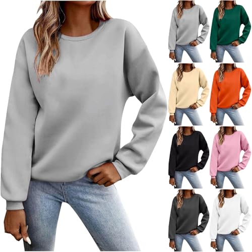 Pullover Damen Winter Sweatshirt Damen ohne Kapuze Sport Fleecepullover Basic Rundhals Elegant Langarmshirt Locker Casual Oberteil Baumwolle Pulli Teenager Mädchen Sweatshirts Oversize Streetwear von Generisch
