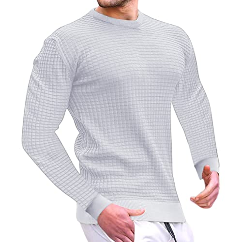 Pullover Decke Herren Dunkelgrau Männliches, lässiges, solides, kapuzenloses Sweatshirt mit O-Ausschnitt, kapuzenloser Sweatshirt-Bluse Sweatshirt Koralle (White, XL) von Generisch