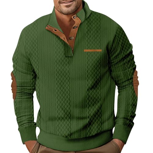 Pullover Herren, Cord Henley Sweatshirt Ohne Kapuze Männer Casual Winter Pulli Langarmshirt Sweater Freizeit Pullover Mit Stehkragen Kleidung Herren Oversized Tshirt Pullover (XXL, Armeegrün) von Generisch