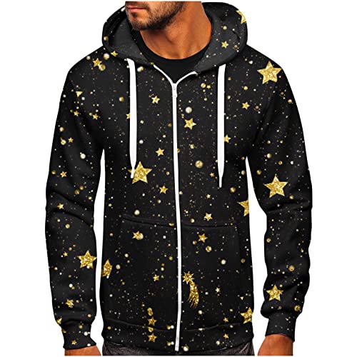 Pullover Herren, Weihnachten Kapuzen-Sweatshirt Mit Hut Halbem Reißverschluss Allmählich Ändern Drucken Lässige Sportbekleidung Kordelzug Und Taschen Oversized Hoodie Pullover (XXL, Schwarz) Generisch von Generisch