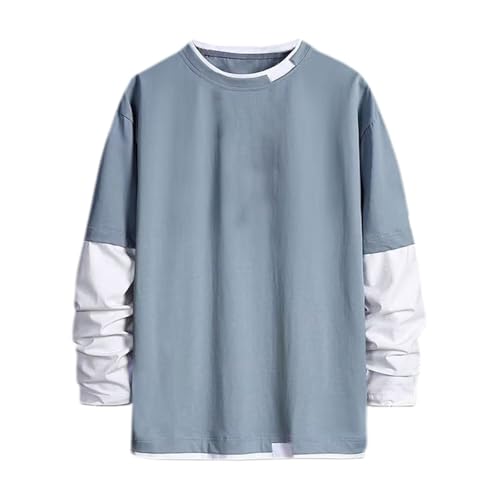 Pullover Herren Baumwolle Ohne Kapuze Sweatpullover Herren Weiß Gefälschte Zweiteilige Sweatshirt Regular Fit Sweatjacke Minimalist Freizeitjacke Langarm College Jacke von Generisch