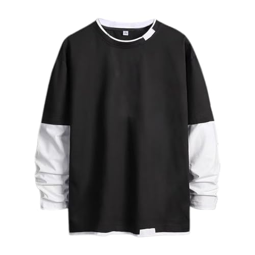 Pullover Herren Baumwolle Ohne Kapuze Sweatpullover Herren Weiß Gefälschte Zweiteilige Sweatshirt Regular Fit Sweatjacke Minimalist Freizeitjacke Langarm College Jacke von Generisch