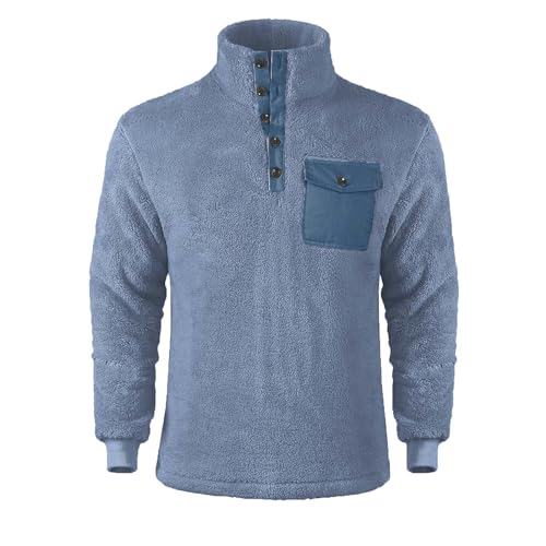 Pullover Herren Langarm Winterjacke Herren Sweatshirt Herren,Stehkragen Teddy Fleece Pullover Vintage Drucken Plüsch Flauschig Fuzzy Pulli Sweater Mit Reißerschluss Warm Winter Langarmshirt von Generisch
