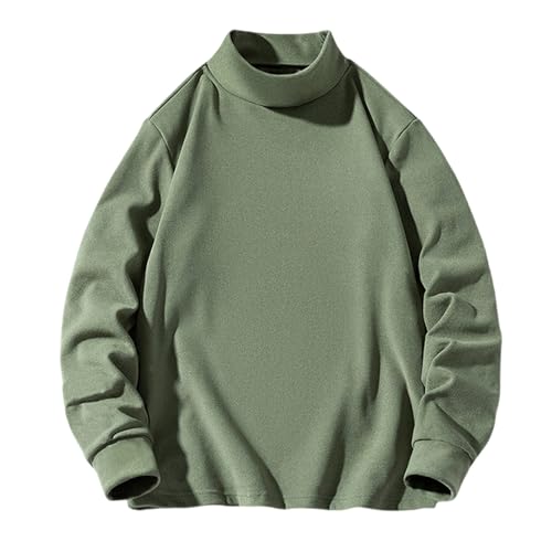 Pullover Herren Longsleeve Thermoshirt Einfarbig Basic Langarmshirt Freizeit Oberteile Langarm Rollkragenpullover/Stehkragenpullover Männer Casual Shirt Armeegrün XL von Generisch