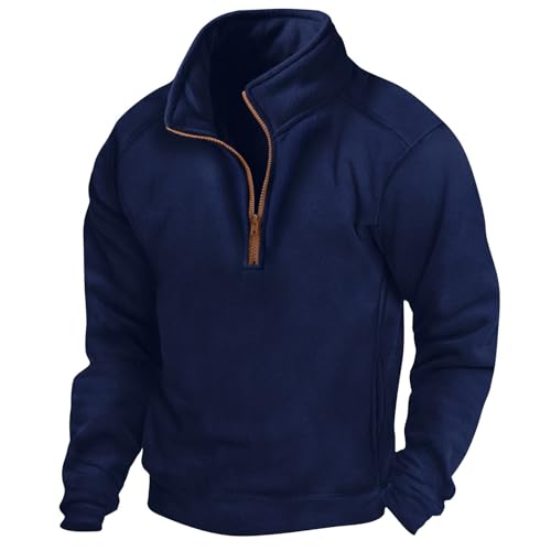 Pullover Herren Mit Reißverschluss Sweatshirt Herren Ohne Kapuze Halfzip Sweatpullover Slim Fit Trainingsjacke Wärme Langarmshirt Herbst Winter Sweater Einfarbig Sportswear Stehkragen Sweatshirts von Generisch