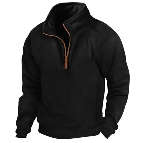 Pullover Herren Mit Reißverschluss Sweatshirt Herren Ohne Kapuze Halfzip Sweatpullover Slim Fit Trainingsjacke Wärme Langarmshirt Herbst Winter Sweater Einfarbig Sportswear Stehkragen Sweatshirts von Generisch