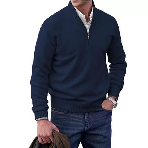 Pullover Herren Rollkragenpullover Zip Strickpullover Feinstrick Turtleneck Sweater Winterpullover Stehkragen Arbeitspullover mit· Gerippter Saum von Generisch
