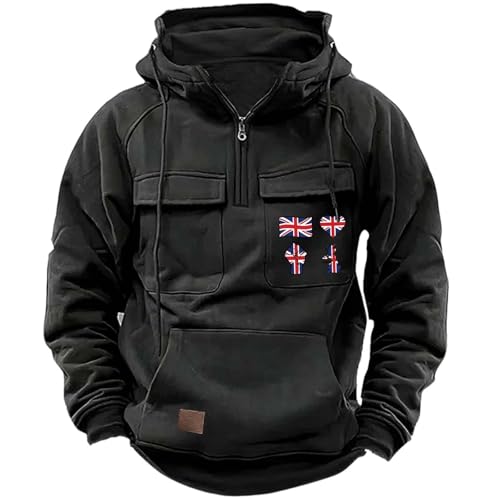 Pullover Herren Schwarz XXL Sweatshirt Jacke Herren Mit Kapuze Regular Fit Hoodie Druckte Kapuzenpullover Mit Vielen Taschen Streetwear Vintage Kapuzenjacke Herbst Winter Übergangsmantel von Generisch