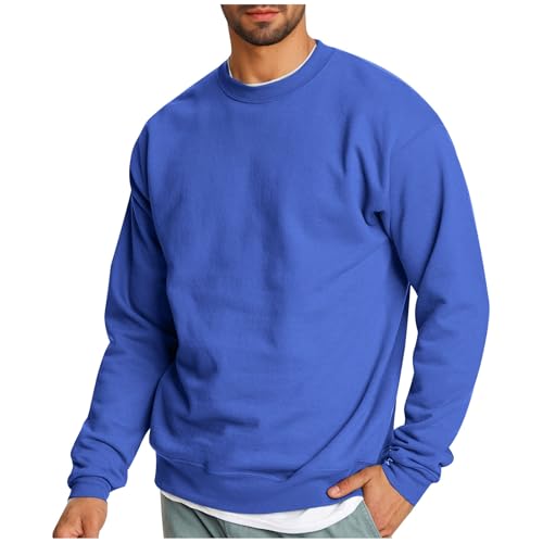Pullover Herren Winter Warm Fleecepullover Sweatshirt Ohne Kapuze Claasic Einfarbig Pulli Rundhals Winterpullover Langarm Sport Fleecepulli Thermal Gefüttert Oberteile Langarmshirt Longsleeve von Generisch