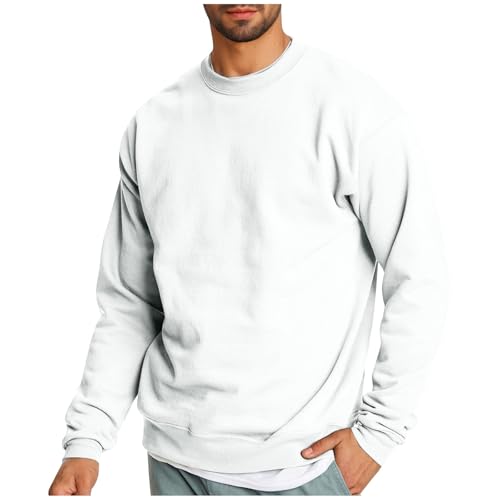 Pullover Herren Winter Warm Fleecepullover Sweatshirt Ohne Kapuze Claasic Einfarbig Pulli Rundhals Winterpullover Langarm Sport Fleecepulli Thermal Gefüttert Oberteile Langarmshirt Longsleeve von Generisch