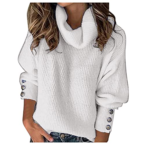 Pullover Langarm Damen Feinstrick, Rollkragenpullover Damen Winter Strickpullover Oversize Feinstrickpullover Mit Knöpfen Strickpulli Casual Bequeme Winterpullover Wollpullover Warm Oberteile von Generisch