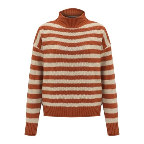 Pullover für Damen, Wasserfallkragen, halber Rollkragenpullover, orange und weiß, gestrickt, locker, lässiger Pullover, hohe niedrige Mäntel für Damen, Orange, XXL Pullover für Damen, Wasserfallkragen, halber Rollkragenpullover, orange und weiß, gestrickt, locker, lässiger Pullover, hohe niedrige Mäntel für Damen, Orange, XXL von Generisch