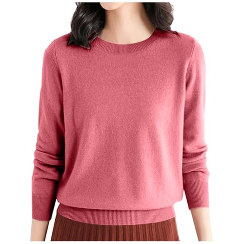 Pullover für Damen Langarm Kaschmirpullover Elegant Einfarbig Strickpullover Casual Rundhals Baumwolle Sweatshirt Weich Knit Sweater Klassischer Schnitt Pullover Warm Winterpullover Wollpullover von Generisch