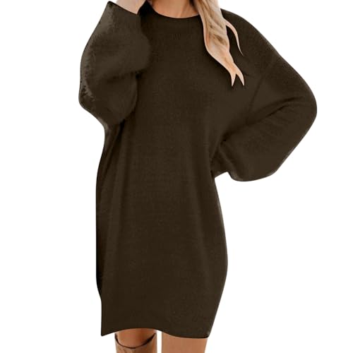 Pulloverkleid Damen Große Größen Plüsch Kleid Elegant Knielang Herbstkleid Einfarbig Fleece Sweatkleid Rundhals Pullover Minikleid Langarm Sweatshirtkleid Freizeit Winterkerleid Longpullover Kleid von Generisch