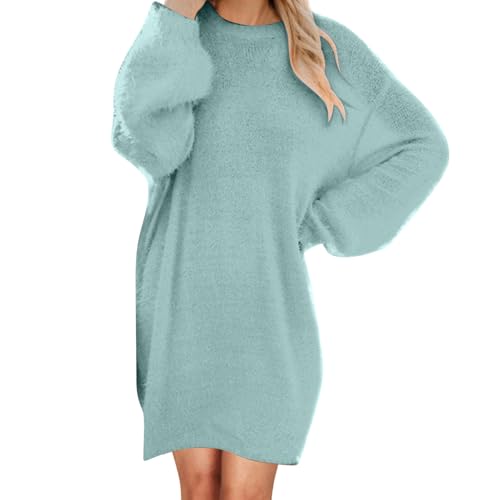 Pulloverkleid Damen Große Größen Plüsch Kleid Elegant Knielang Herbstkleid Einfarbig Fleece Sweatkleid Rundhals Pullover Minikleid Langarm Sweatshirtkleid Freizeit Winterkerleid Longpullover Kleid von Generisch