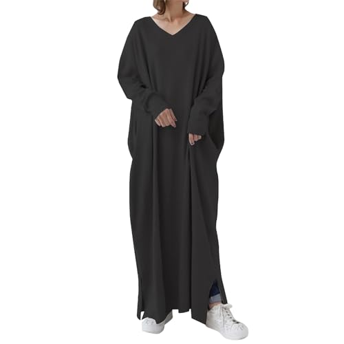 Pulloverkleid Damen Winter | Sweatkleid Damen Große Größen V-Ausschnitt Herbstkleid Große Größen A-Linie Kleid Lockerer Maxikleid Knöchellanges Strickkleid Weicher Und Bequemer Freizeitkleid Sweater von Generisch