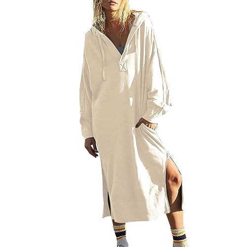 Pulloverkleid Kapuzenpullover Hoodie Kleid Damen Freizeitkleider Winter Minikleid Mini-Sweatshirtkleid Mit Kapuze Weihnachtspullover Kleid Lange Sweaterkleid Herbstkleid Damen Langarm Sweatshirts von Generisch
