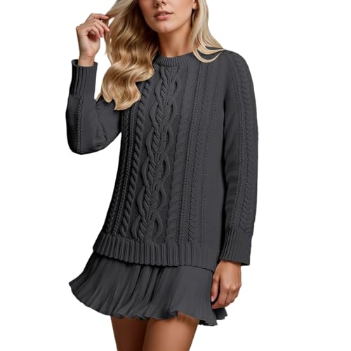 Pulloverkleid Strickkleid Damen Elegant mit Spitze Rock Winterkleider Warm Sweater Strickpullover Einfarbig Pullover Wollpullover Pulli Herbst Winter Schwarz M Pulloverkleid Strickkleid Damen Elegant mit Spitze Rock Winterkleider Warm Sweater Strickpullover Einfarbig Pullover Wollpullover Pulli Herbst Winter Schwarz M von Generisch