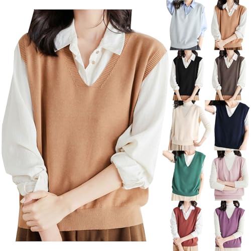 Pullunder Damen Ärmellos Kurz - Weste Damen Lang Strick Pullunder Damen Wolle Weste Strick Cardigan Kurz Pullover Einfarbige Stricktop Tank Top Oberteil Warmer Ärmellos Pullover Strickpullunder von Generisch