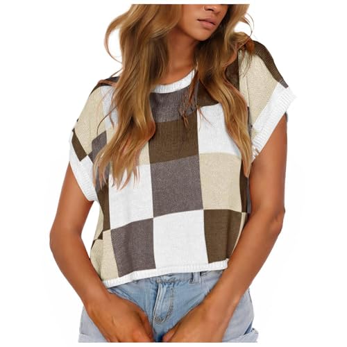 Pullunder Damen Ärmellos V-Ausschnitt Strickweste Pullover Weste Stricken Knopfen Frauen Sommer Strickweste Casual Armellose Leichte Strickjacke Elegant Rollkragen Stricken Tank Top (Khaki, XL) von Generisch