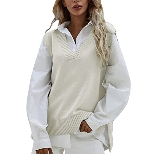 Pullunder Grau Damen Oversize Braune Winter Strickpullunder Sweater Vest Baumwolle Warm V Ausschnitt Pullover Pullover Vest Strickweste Klassisch Ärmellos Pullunder Damenpulli Pullunder Grau Damen Oversize Braune Winter Strickpullunder Sweater Vest Baumwolle Warm V Ausschnitt Pullover Pullover Vest Strickweste Klassisch Ärmellos Pullunder Damenpulli von Generisch