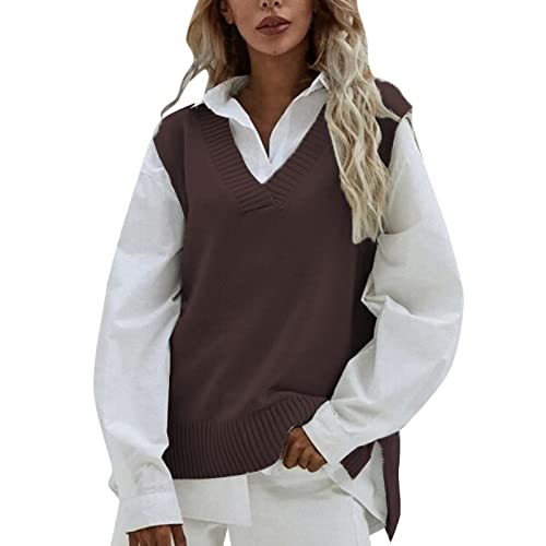 Pullunder Grau Damen Oversize Braune Winter Strickpullunder Sweater Vest Baumwolle Warm V Ausschnitt Pullover Pullover Vest Strickweste Klassisch Ärmellos Pullunder Damenpulli Pullunder Grau Damen Oversize Braune Winter Strickpullunder Sweater Vest Baumwolle Warm V Ausschnitt Pullover Pullover Vest Strickweste Klassisch Ärmellos Pullunder Damenpulli von Generisch