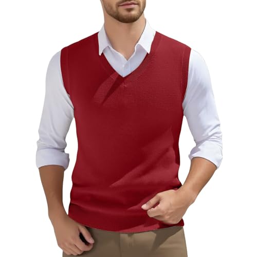 Pullunder Herren Ärmellose Strickweste V-Ausschnitt Strick Pullover Weste Einfarbig Sleeveless Strickpullover Slim Fit Gestrickt Pullover Lässige Feinstrick Pulloverwestee von Generisch