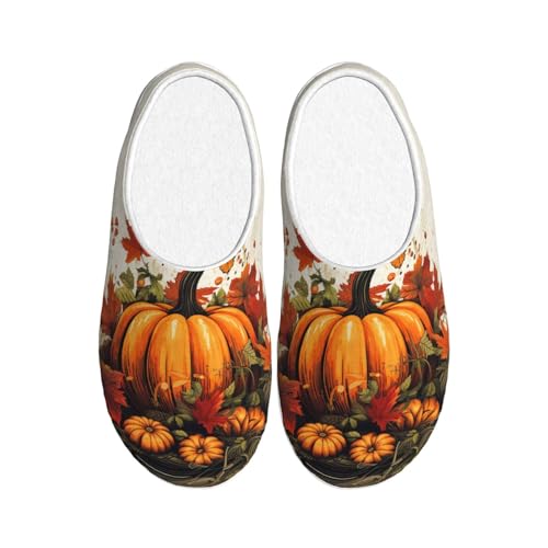Pumpkin Witch Damen Hausschuhe Flanell Haus Pantoffeln für Herren Herbst Ahornblätter rutschfeste Warme Winterschuhe für Indoor Outdoor, mehrfarbig, X-Small Men/ X-Large Women von Generisch
