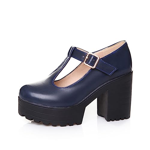 Pumps Damen Blockabsatz - Mary Jane Schuhe Damen Plateau Gothic - Chunky High Heels T-Riemen Halbschuhe Schnalle Riemchensandalen Blockabsatz Stöckelschuhe Slip-On Loafers Einzelne Schuhe von Generisch