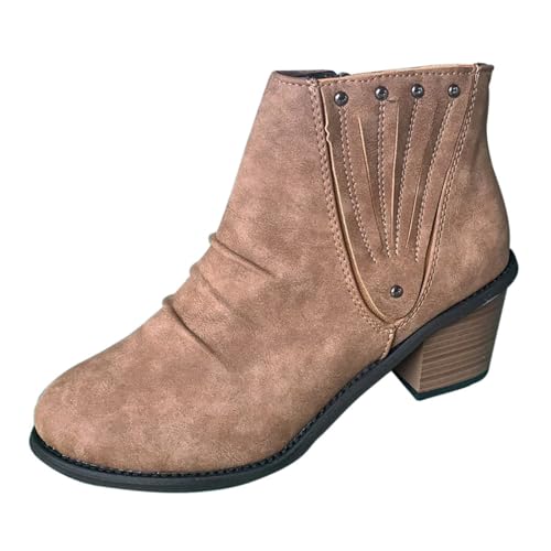 Pumps Damen Blockabsatz Stiefeletten Damen Mit Absatz Elegant Ankle Boots Mit Spitze Zehenkappe Warme High Heels Einfarbig Damenstiefel Kurzschaft Winterstiefel Knöchelhoch Cowboyboots von Generisch