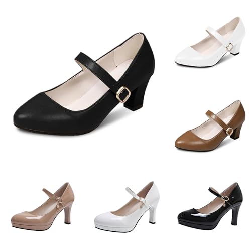 Pumps Damen Elegant Mit Absatz Riemchen High Heel Schuhe Blockabsatz Tanzschuhe Vegan Bequem Ballerina Oktoberfest Absatzschuhe Dirndl Pumps Vintage Einfarbig Party-Schuhe Schwarz 37 von Generisch