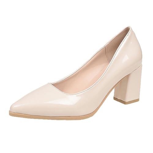 Pumps Damen Elegante High Heels für Jeden Anlass Modische Spitze Zehenpartie Lässige Chunky Heels Slip On Design mit Strapazierfähigem Obermaterial aus Leder Absatzschuhe von Generisch