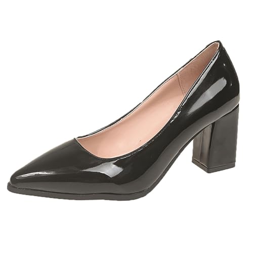 Pumps Damen Elegante High Heels für Jeden Anlass Modische Spitze Zehenpartie Lässige Chunky Heels Slip On Design mit Strapazierfähigem Obermaterial aus Leder Absatzschuhe von Generisch