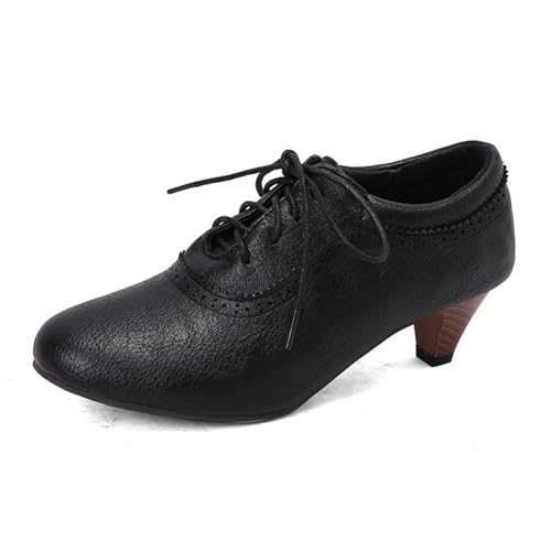 Pumps Damen Keilabsatz Dirndl Schuhe Traditionelle Mid-Heels Schnürschuhe Bequem Damenschuhe Highheels Ballerina Trachten Hochfrontpumps Elegant Cosplay Schuhe von Generisch