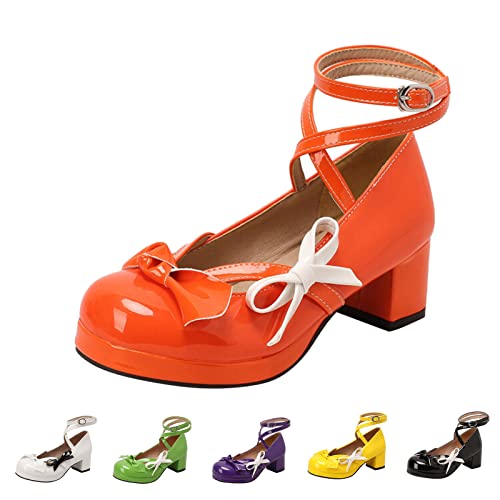 Pumps Damen Mit Riemchen - Mary Jane Halbschuhe Blockabsatz High Heels Cosplay Stöckelschuhe Schnalle Riemchensandalen Runde Spitze Kleidschuhe Partei Abschlussball Abendschuhe Lederschuhe von Generisch